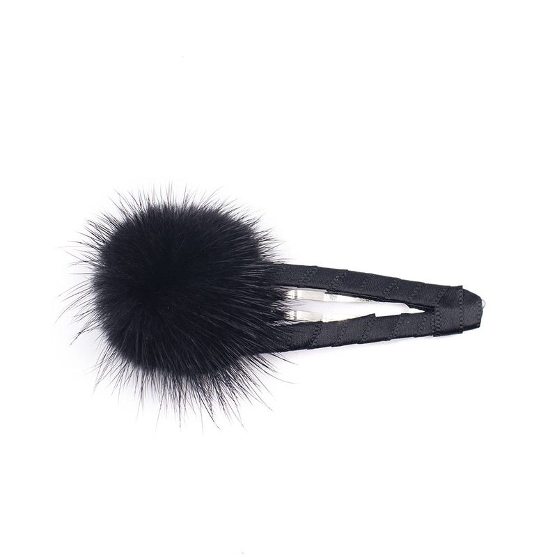 surell Real Mink Fur Pom Clip  One 1 Pompom clip Cute Trendy Hair Clip  Fun Hair Snap Clip with Pompom Accessory  Black